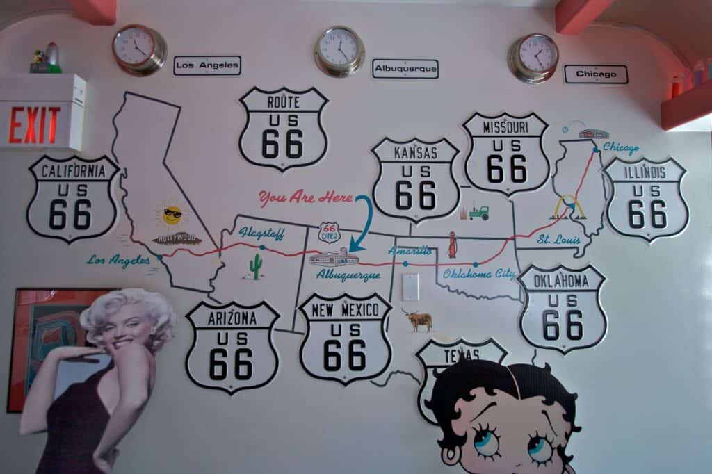 whiteboard map of Route 66 with time zones and magnets - Wikimedia Commons