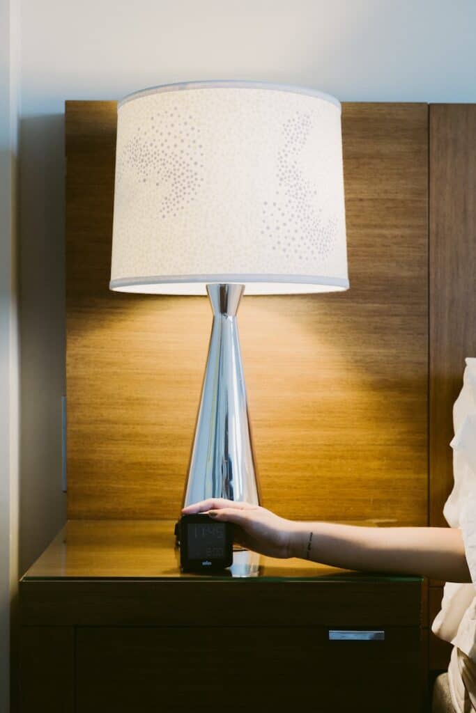 a lamp that is on top of a table