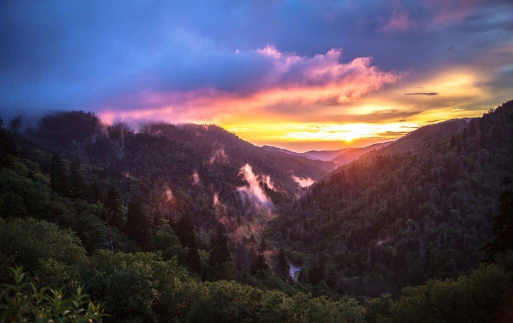 Sun set over the Great Smoky Mountains