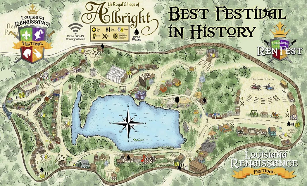 Ren Faire map of Albright Village surrounding a lake