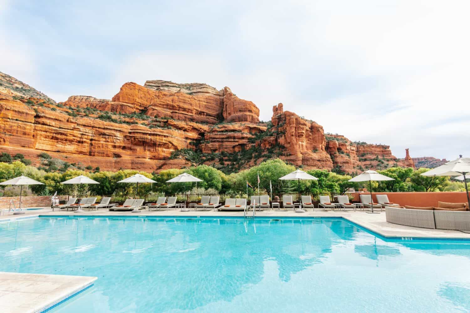 Enchantment Resort pool with mountain view.