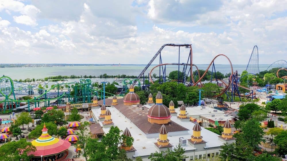 Ariel view of cedar point amusement park
