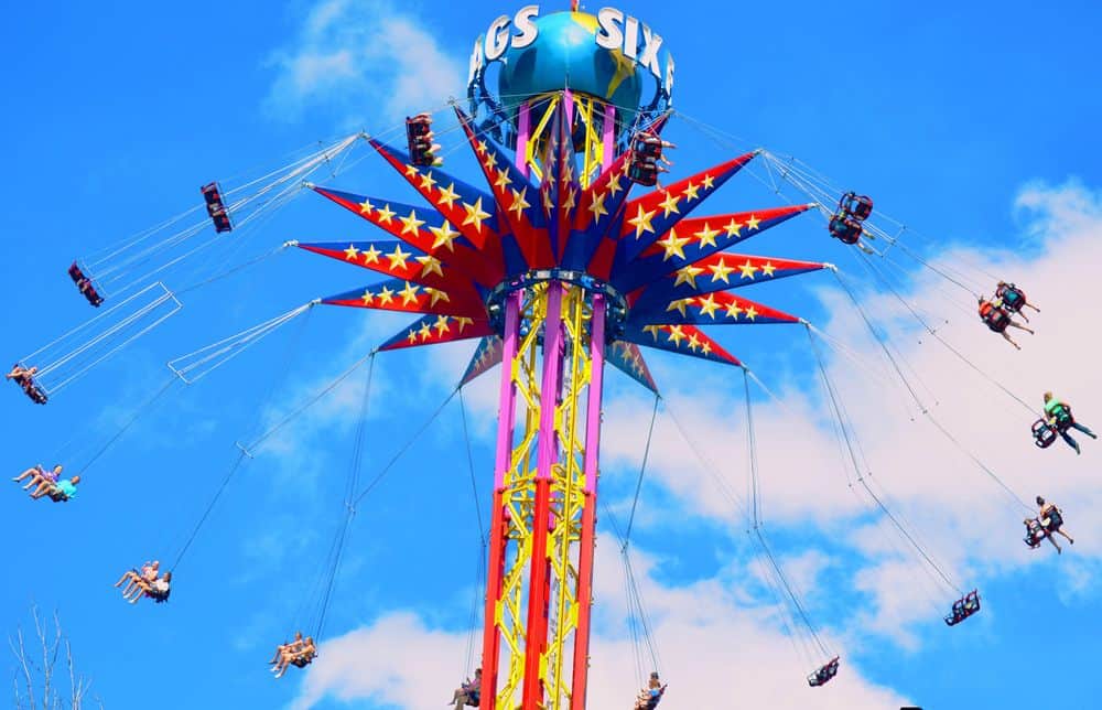 View of swing ride at six flags park