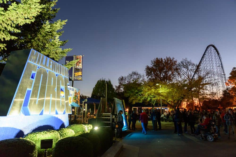 night time view of Millennium Force roller coaster