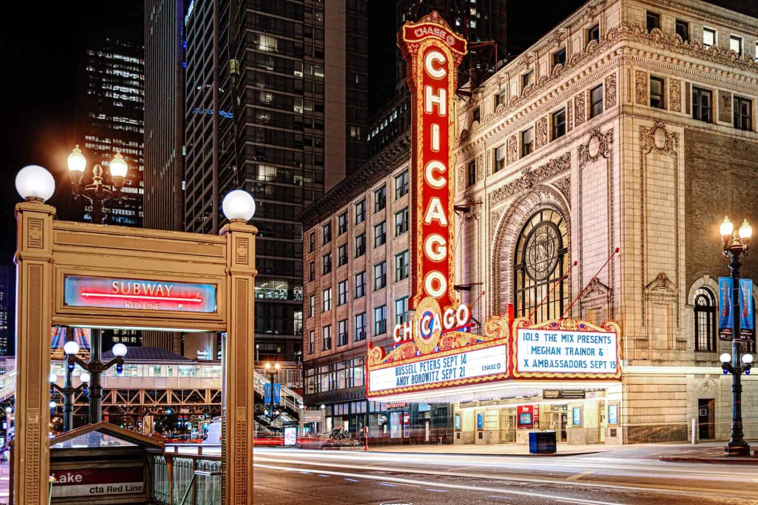 red and white chicago signage